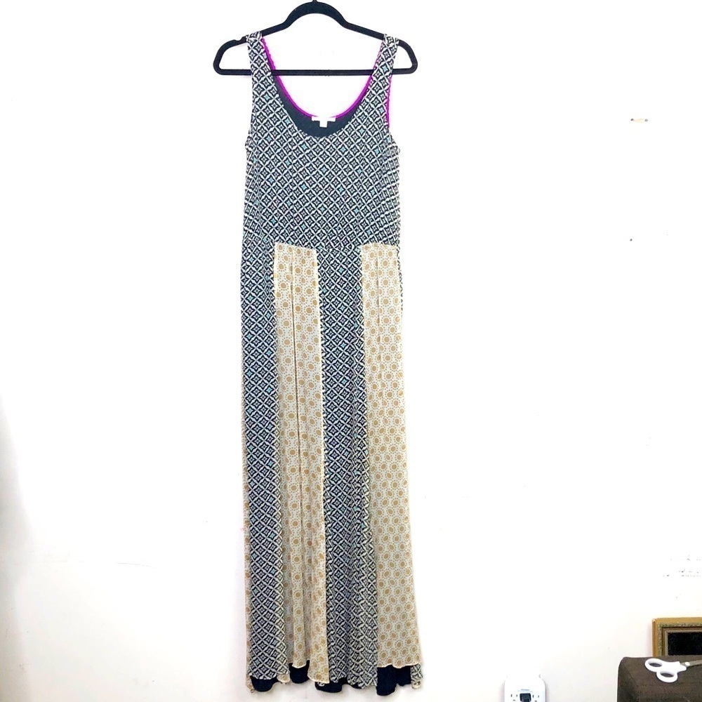 ELLA Moss color block floral print silk dress